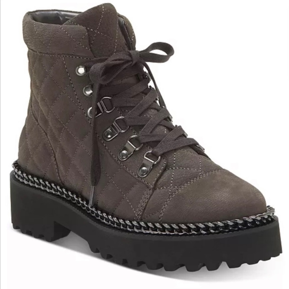 Vince Camuto Women's Maissa Quilted Suede Lace-Up Boots Size 8.5 Dark Slate